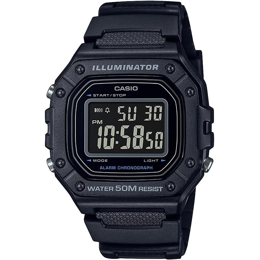 image:imageCasio W218H Series Mens Digital Watch 50M WR 1100 Second Stopwatch 100 SEC Chronograph LED Backlight Countdown Timer Daily Alarm Hourly Time Signal 7 Year BatteryBlackBlack