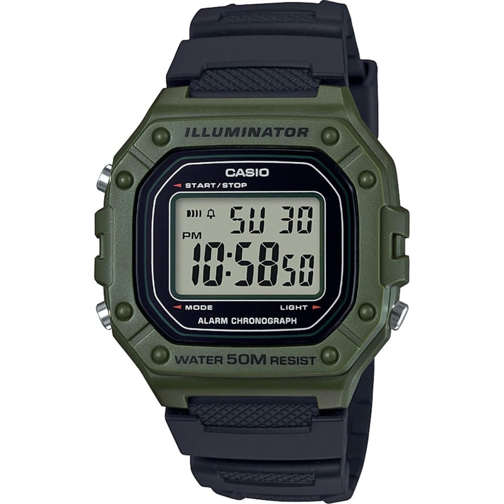 image:imageCasio W218H Series Mens Digital Watch 50M WR 1100 Second Stopwatch 100 SEC Chronograph LED Backlight Countdown Timer Daily Alarm Hourly Time Signal 7 Year BatteryBlackGreen