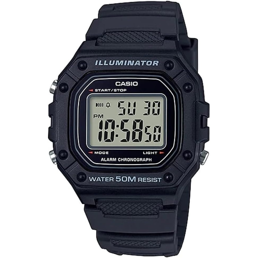 image:imageCasio W218H Series Mens Digital Watch 50M WR 1100 Second Stopwatch 100 SEC Chronograph LED Backlight Countdown Timer Daily Alarm Hourly Time Signal 7 Year BatteryBlackGrey