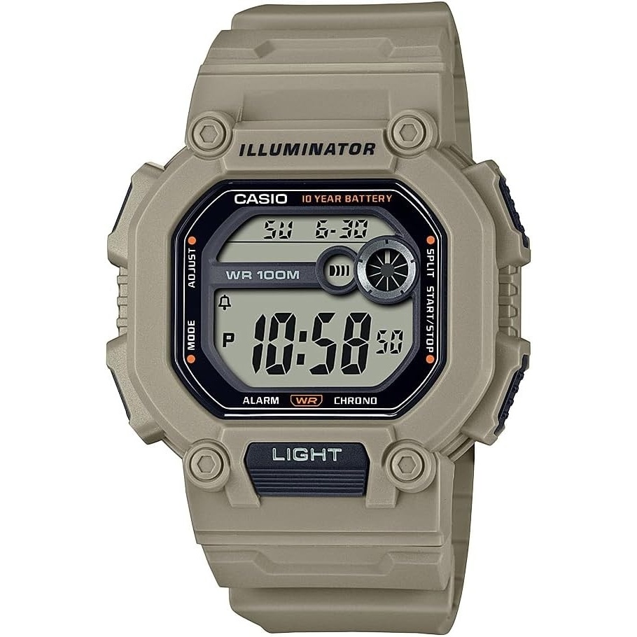image:imageCasio W737HX Series Mens Digital Watch BlackXL Strap 1100 SEC Stopwatch Countdown Timer Super Illuminator LED Light 100M WR Daily Alarm Auto Calendar Dual Time 10 Yr BatteryBeige
