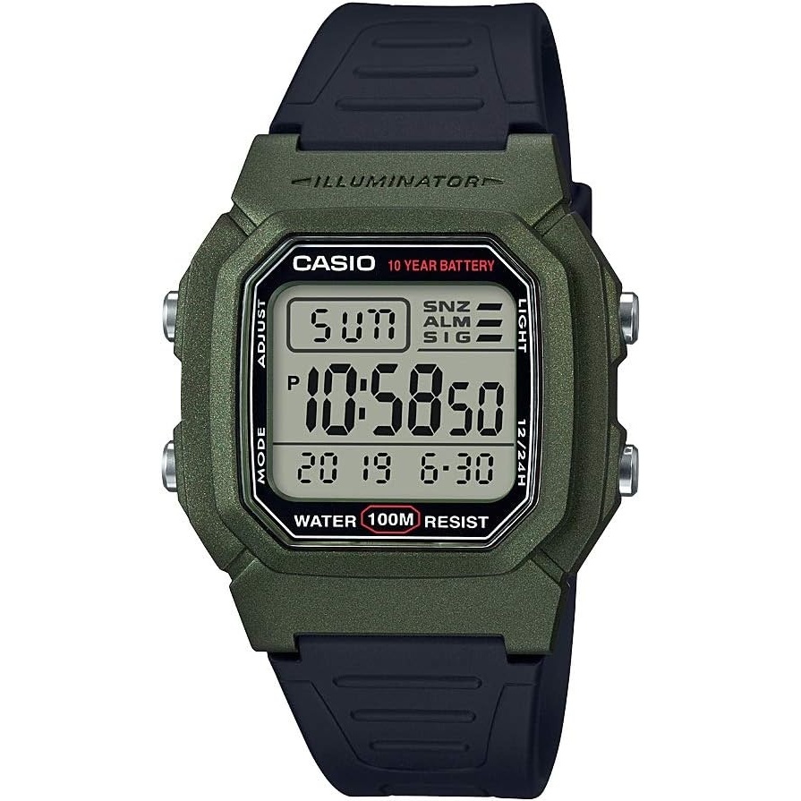 image:imageCasio W800HG Series Mens Digital Watch 100 Meter Water Resistance Multi Function Alarm 100 SEC Stopwatch Auto Calendar Countdown Timer LED Light Dual Time 10 Year BatteryGreenBlack
