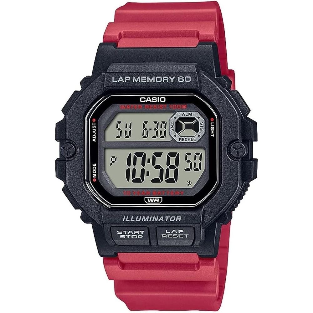 image:imageCasio WS1300H Series Digital Watch 100 Meter Water Resistance LED Backlight 1100 SEC Stopwatch Tide Graph Coundtown Timer LED Light Multi Function Alarms 10 Year BatteryRed