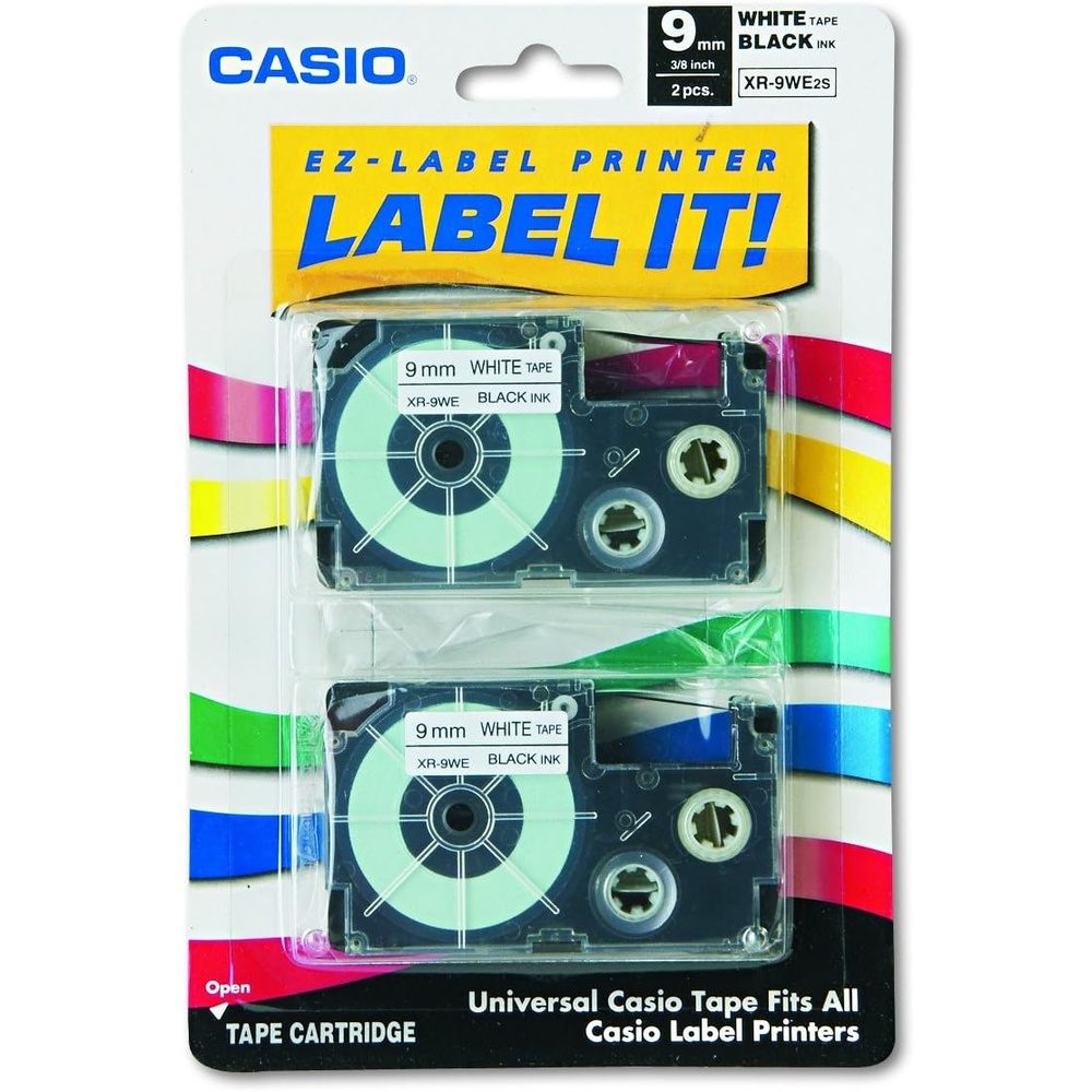 image:imageCasio XR9WE2S 9mm Labeling Tape Black on White 2Pack 9mm x 26 XR9WE2S