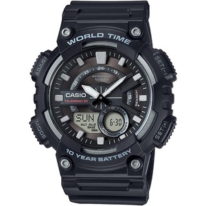Casio AEQ110BW Series | Men’s Analog-Digital Watch |100M WR | Multi Alarms | 100 SEC Stopwatch | Countdown Timer | World Map for World Time | LED Light | LC Display | 10 Year Battery(Black)