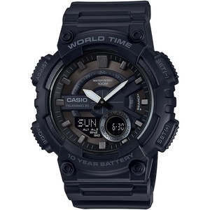 Casio AEQ110BW Series | Men’s Analog-Digital Watch |100M WR | Multi Alarms | 100 SEC Stopwatch | Countdown Timer | World Map for World Time | LED Light | LC Display | 10 Year Battery(Black/Black)