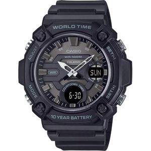 Casio AEQ-120W Series | 10-Year Battery | World Time | Daily Alarm | Countdown Timer | Analog-Digital Watch(Black)