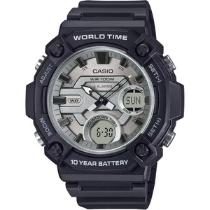 Casio AEQ-120W Series | 10-Year Battery | World Time | Daily Alarm | Countdown Timer | Analog-Digital Watch(Black/Silver)