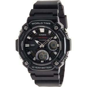 Casio AEQ120W Series | Men’s Analog-Digital Watch |100M Water Resistance | Multi Alarms | 100 SEC Stopwatch | Countdown Timer | World Map for World Time | LED Light | LC Display | 10 Yr Batt(Black)