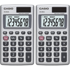 Casio HS-8VA Mini 6-Function Calculator | Large 8-Digit LCD Display | Solar Powered with Battery Backup | Standard Function | Portable Pocket Size(1 Count (Pack of 2))