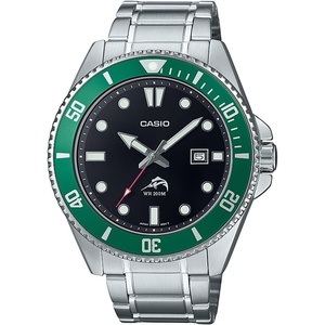 Casio MDV106 Series | Unisex Analog Watch | 200M WR | Stainless Steel Case | Resin Band | 2 Hand Analog (HR, Min, SEC) | Date Display | Screw Down Crown/Screw Down Caseback | 3 Year Battery(Silver/Green)