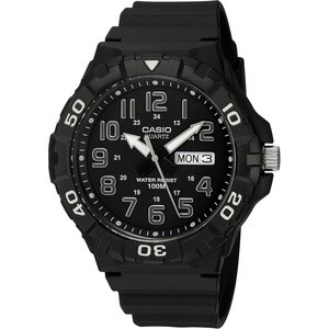 Casio MRW200H Series | Men’s Analog Watch | Sporty Design | 100 Meter Water Resistance | Date Display | Rotary Bezel | Regular Time Keeping (HR, Min, SEC, PM, Date, Day) | 3 Year Battery(Black/White)