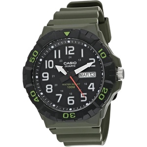 Casio MRW200H Series | Men’s Analog Watch | Sporty Design | 100 Meter Water Resistance | Date Display | Rotary Bezel | Regular Time Keeping (HR, Min, SEC, PM, Date, Day) | 3 Year Battery(Green)