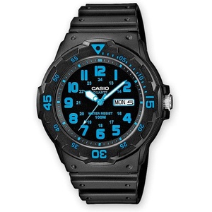 Casio MRW200H Series | Unisex Analog Watch | 100M WR | Stainless Steel Case | Resin Band | 2 Hand Analog (HR, Min, SEC) | Date Display | Screw Down Crown/Screw Down Caseback | 3 Year Battery(Black/Blue)