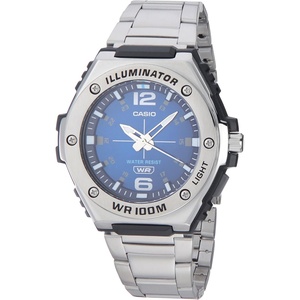 Casio MWA100H Series | Men’s Analog Watch |100M WR | Stainless Steel Bezel | LED Illuminator Backlight with Afterglow | Resin Band | 3 Hands (HR, MIN, SEC) | 3 Year Battery(Blue/Silver)
