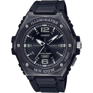 Casio MWA100H Series | Men’s Analog Watch |100M WR | Stainless Steel Bezel | LED Illuminator Backlight with Afterglow | Resin Band | 3 Hands (HR, MIN, SEC) | 3 Year Battery(Black/Black)