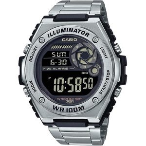 Casio MWD100H Series | Men’s Digital Watch | 1/100 SEC Stopwatch | Countdown Timer | LED Light | 100 Meter Water Resistance | Multi Function Alarm | Auto Calendar | Dual Time | 10 Yr Battery(Silver/Black)