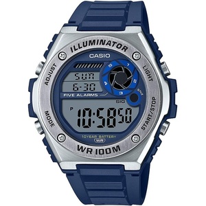 Casio MWD100H Series | Men’s Digital Watch | 1/100 SEC Stopwatch | Countdown Timer | LED Light | 100 Meter Water Resistance | Multi Function Alarm | Auto Calendar | Dual Time | 10 Yr Battery(Blue)