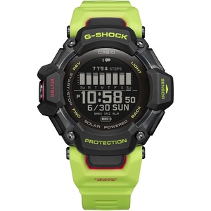 Casio Men’s G-Shock Move GBD-H2000 Series, Multisport (Run, Bike, Swim, Gym Workout), GPS + Heart Rate Watch, Quartz Solar Assisted Black Watch with Volt Yellow Resin Strap