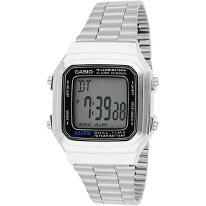 Casio Men’s Vintage A178WA-1A Silver Stainless-Steel Quartz Watch with Grey Dial