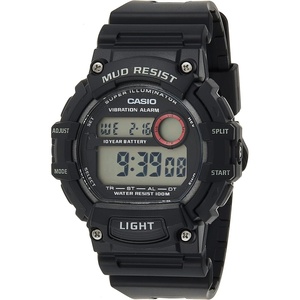 Casio Mud Resistant Stainless Steel Quartz Watch with Resin Strap, Black, 27.6 (Model: TRT-110H-1AVCF), Standard