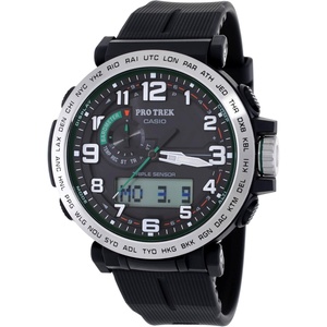 Casio PRG601 Series | Pro Trek | 100M WR | 1/100 SEC Stop Watch | Compass/Alt/Baro-Thermo | Tough Solar Power/Atomic Timekeeping | 1-100 SEC Stopwatch | Countdown Timer | World Time(Black)
