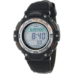 Casio SGW100 Series | Digital Watch & Compass | 200M WR | 100 SEC Stopwatch | Twin Sensor for Direction & Temperature | Low Temp Resistant | World Time | Auto Calendar | Multi Alarm(Green/Fabric Strap)