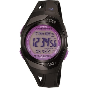 Casio STR300 Series | Classic Dive Style | 50M WR | 1/100 SEC Stop Watch with 60 Lap Memory | Countdown Timer | Multi Alarm | Dual Time | LED Light | Auto Calendar | 10 Year Battery(Black/Purple)