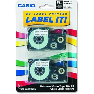 Casio XR-9WE2S 9mm Labeling Tape (Black on White) 2-Pack, 9mm x 26′ (XR9WE2S)